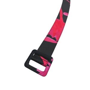 Saloni Black Pink Floral Silk Belt‎ Square Buckle Size 8/UK12 Retro Y2K Glam